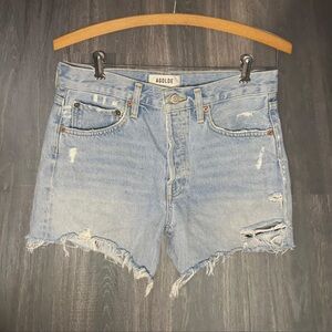 Agolde Light Blue Distressed Denim Jean Shorts
